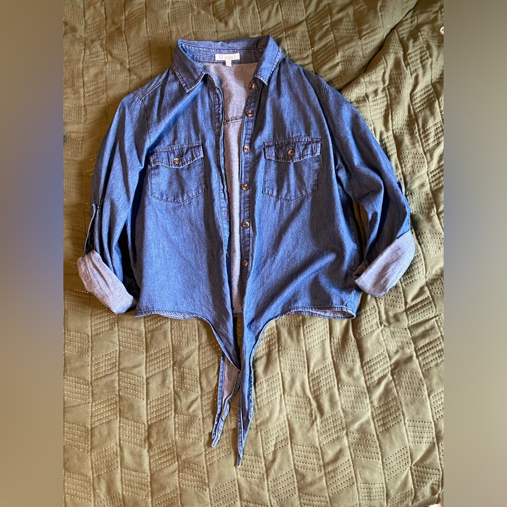 Tie front denim coverup shirt/jacket